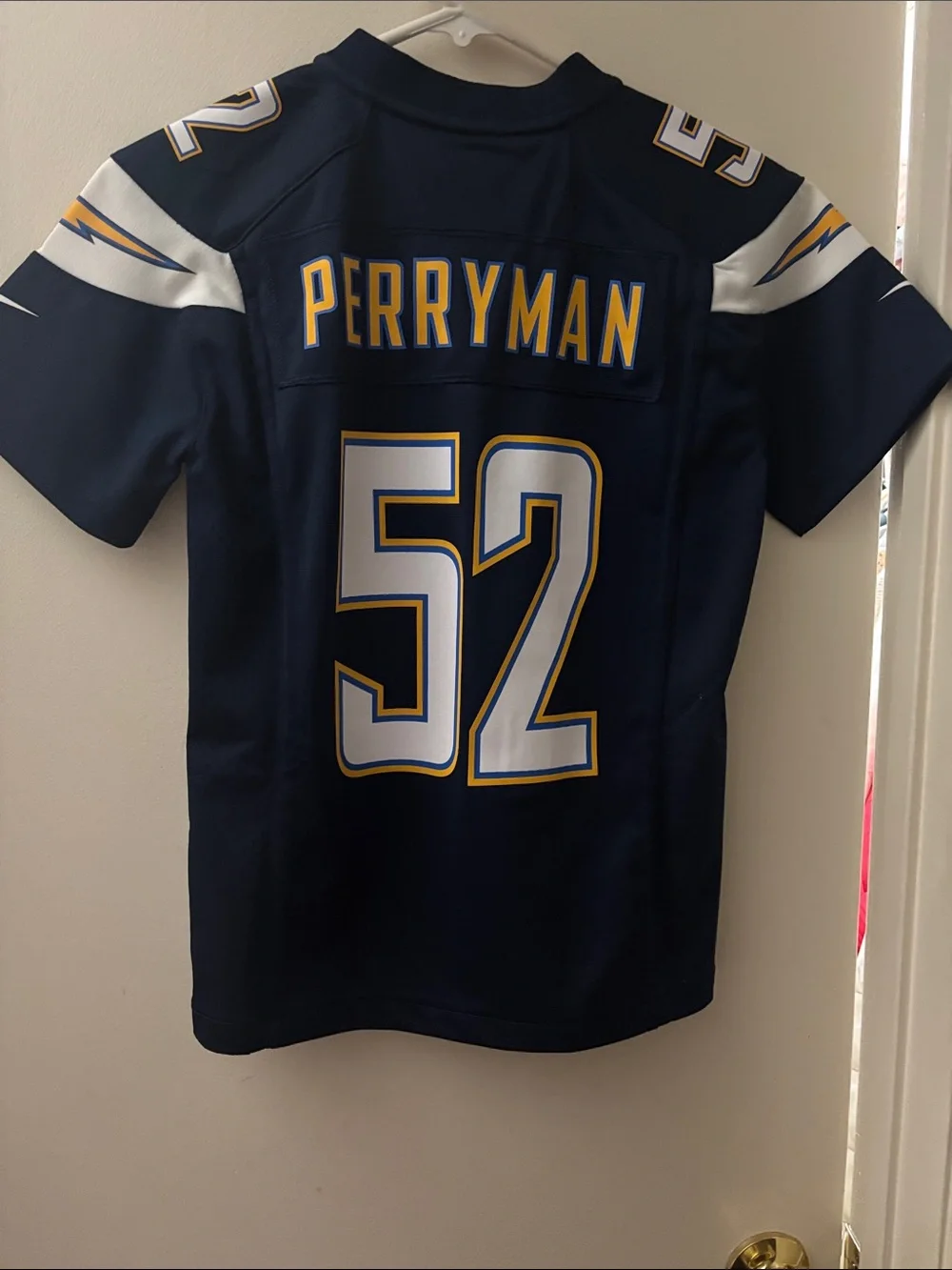 Nike Navy Chargers #52 Football Jersey with White & Gold Accents